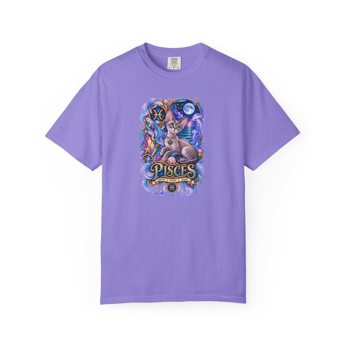 Pisces Devon Rex Cat Zodiac T-Shirt — Mystical Cat Astrology Tee