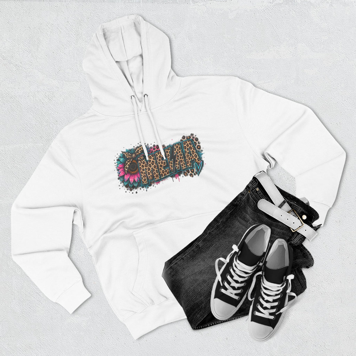 MEMA Leopard Floral Heat Hoodie — Cozy Fleece Pullover with Leopard & Flowers Design