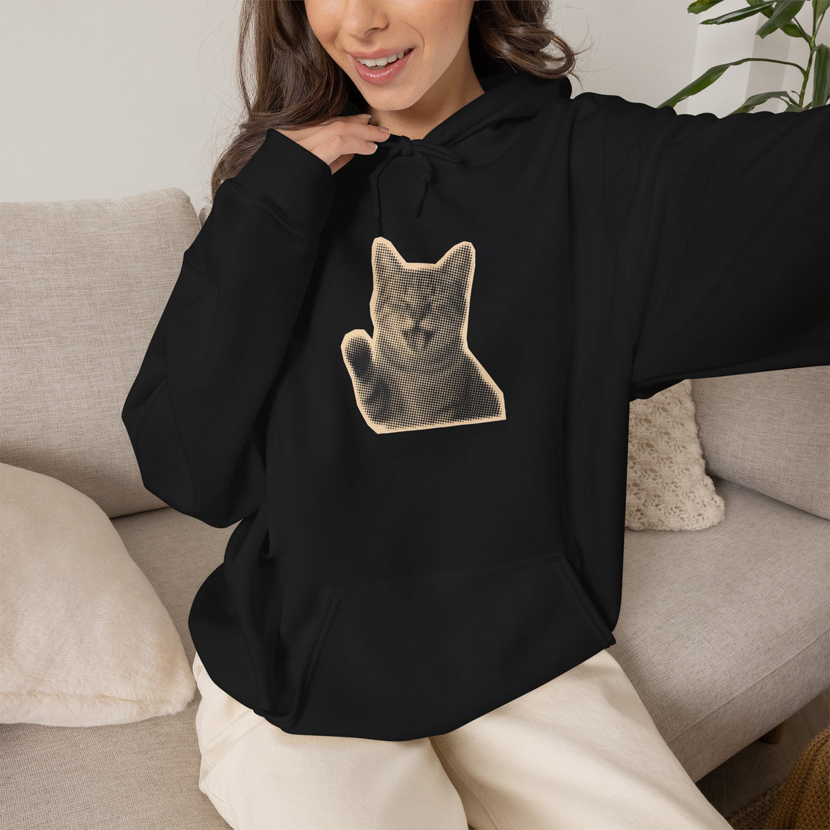 Laughing Meme Cat Hoodie – Adorable Grey Kitten Graphic Sweatshirt