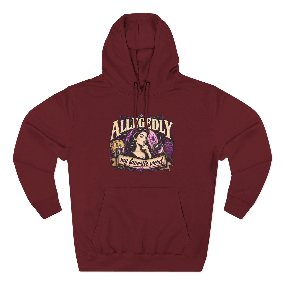 Hoodie — "Allegedly My Favorite Word" Retro Witch Graphic