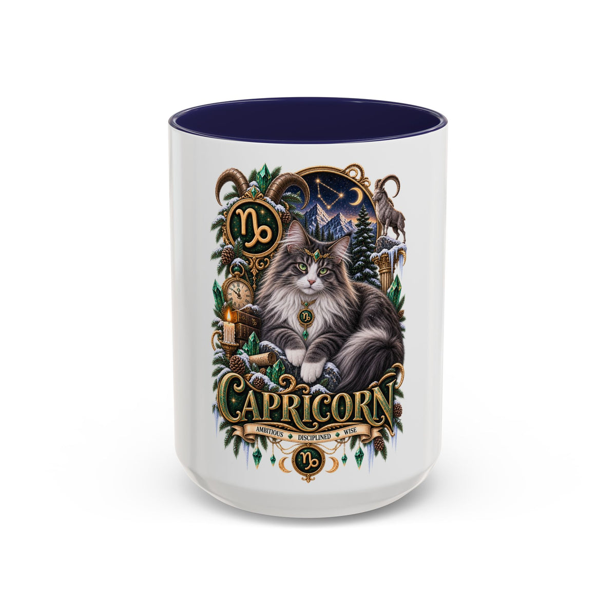 Capricorn Norwegian Forest Zodiac Cat Accent Coffee Mug – Astrology Cat Gift (11/15 oz)