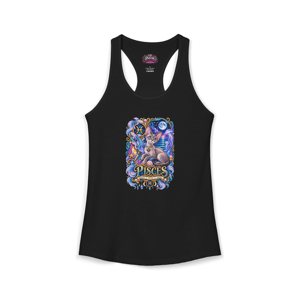 Pisces Devon Rex Cat Zodiac Tank- Celestial Astrology Cat Lover Tank