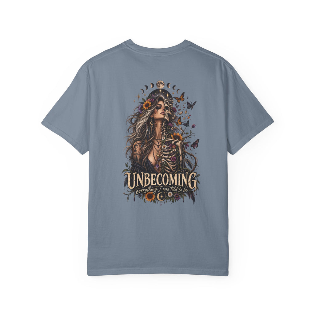 Unbecoming Gothic Moon T‑Shirt — Witchy Skeleton Art Tee