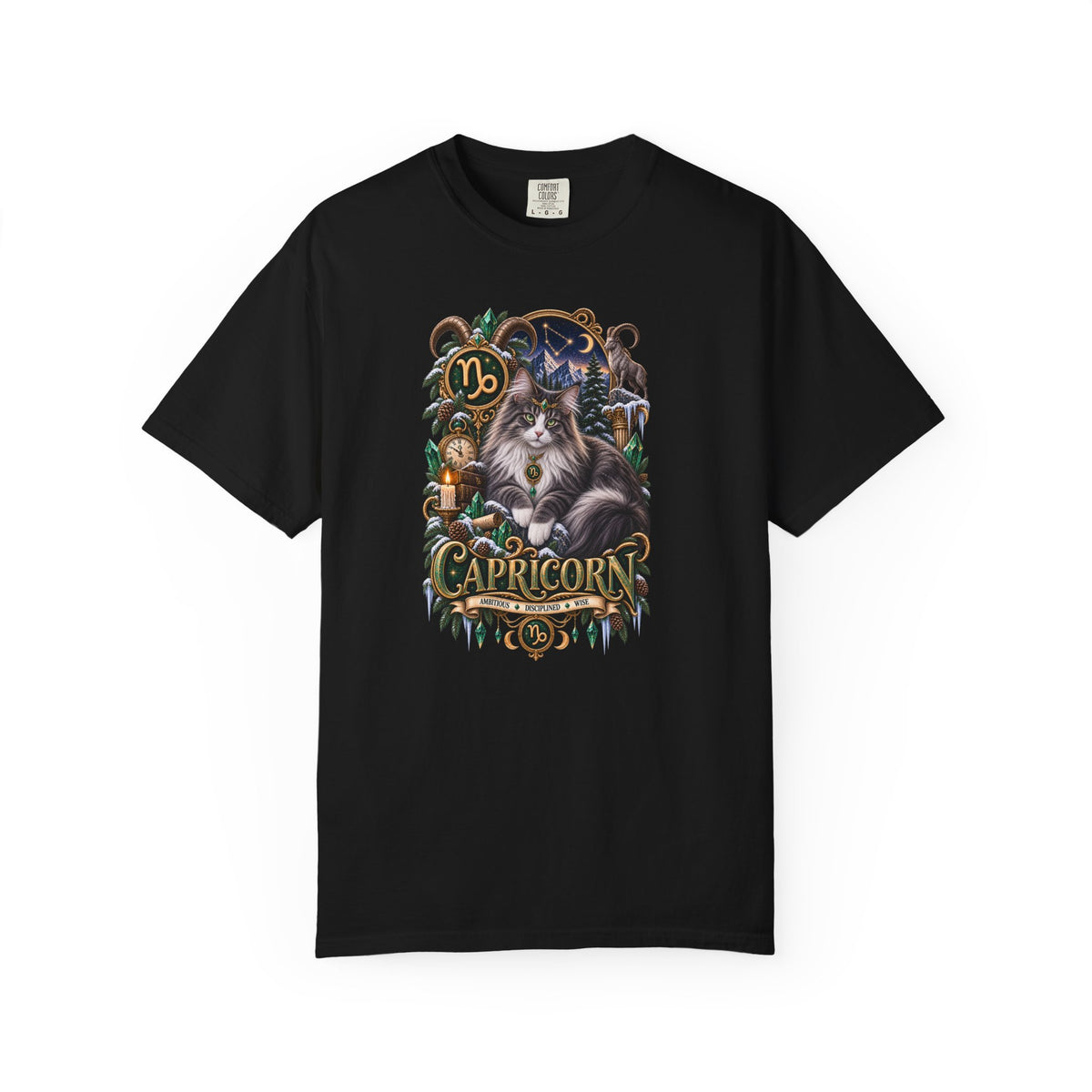 Capricorn Zodiac Norwegian Mountain Cat T-Shirt — Astrological Horoscope Tee