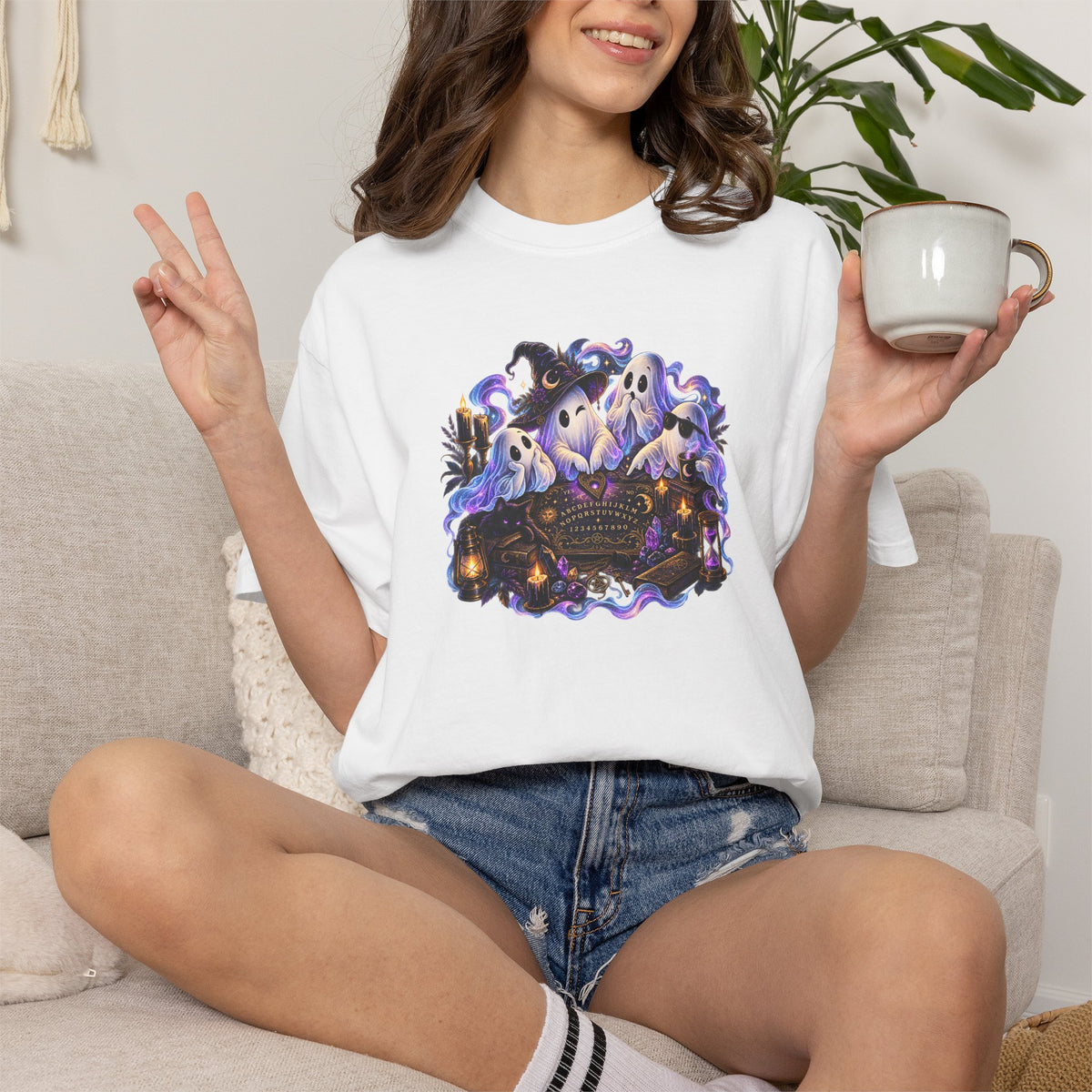 Halloween Ghost Crew T-Shirt — Spooky Night Pumpkin & Bats Graphic Tee