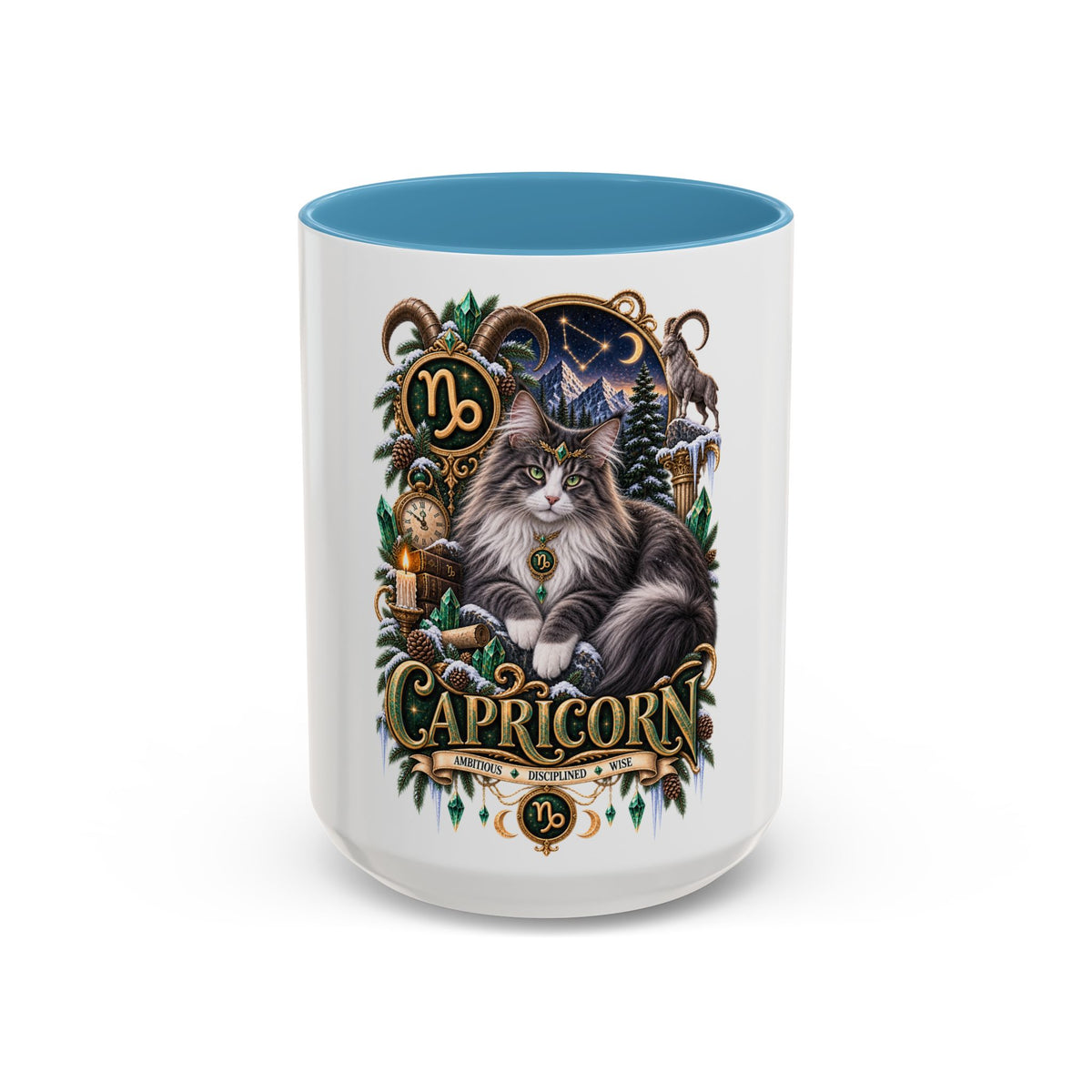 Capricorn Norwegian Forest Zodiac Cat Accent Coffee Mug – Astrology Cat Gift (11/15 oz)