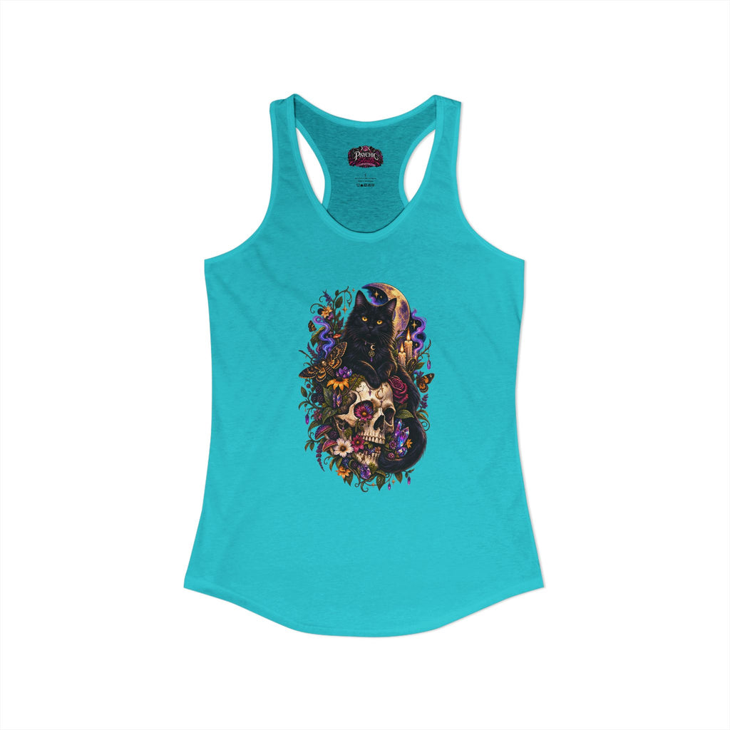 Gothic Black Cat Floral Skeleton Tank