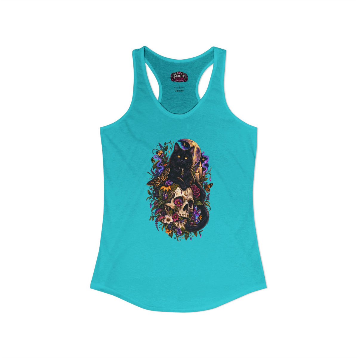 Gothic Black Cat Floral Skeleton Tank