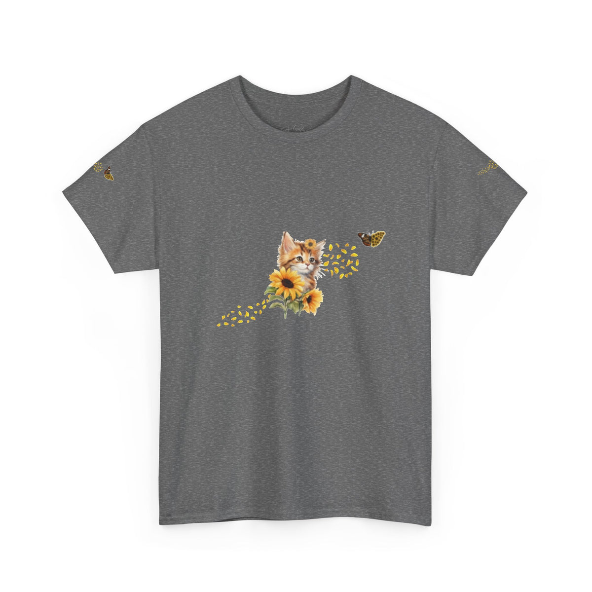 Sunflower Kitten Tee | Butterfly Accent, Floral Cat Shirt