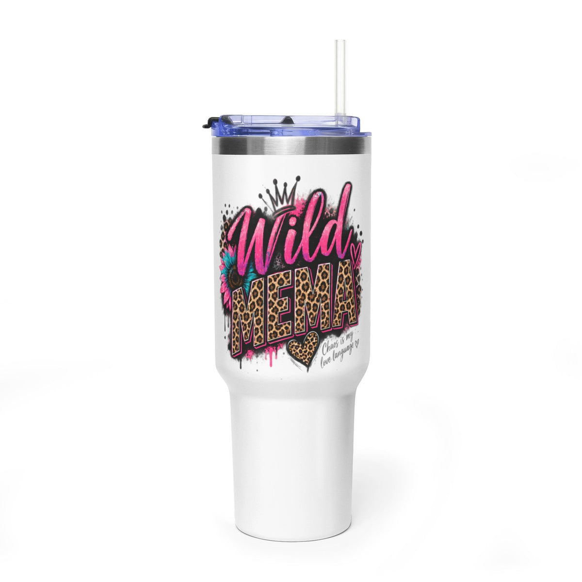 40oz Tumbler - "Wild Mom" Leopard Print Thermal Travel Cup