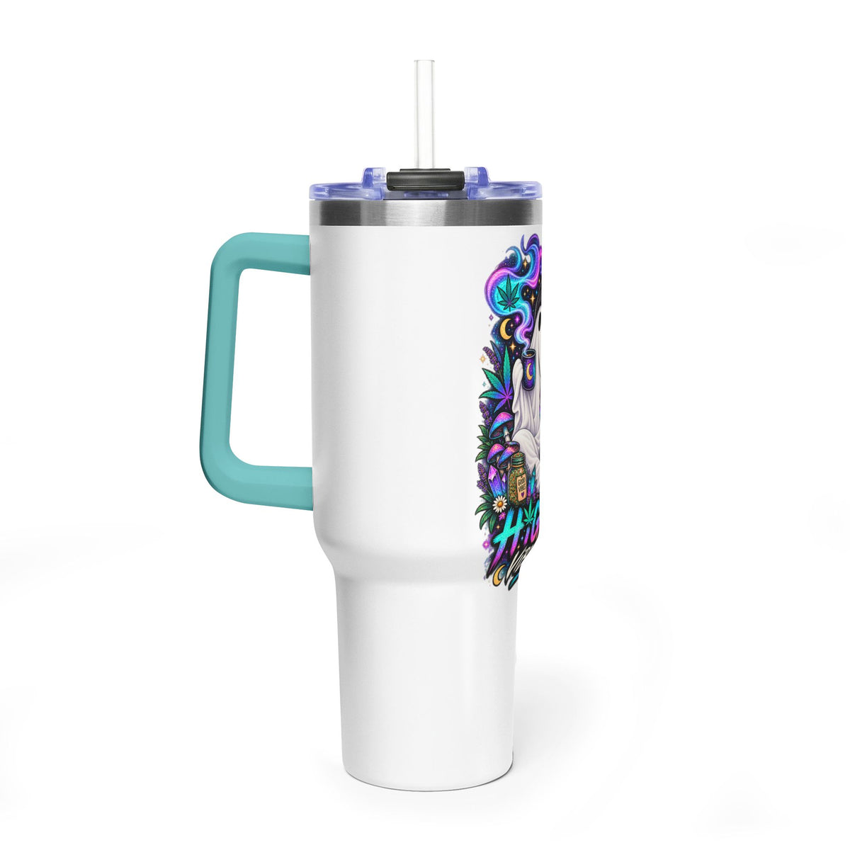 40oz Tumbler — "Higher Vibrations" Ghost & Cat Thermal Travel Mug