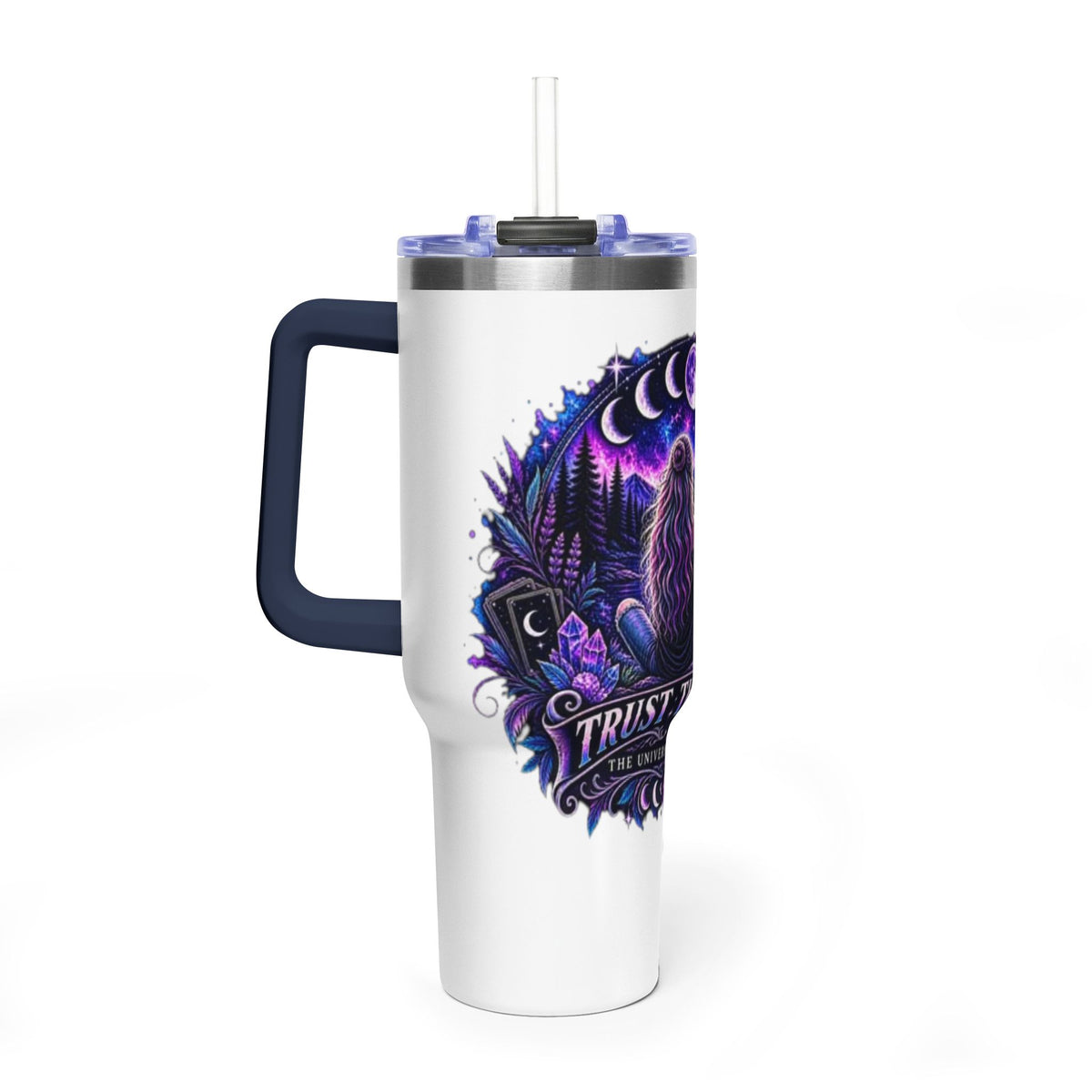 40oz Vacuum Tumbler – 'Trust the Signs' Moonlit Forest Design