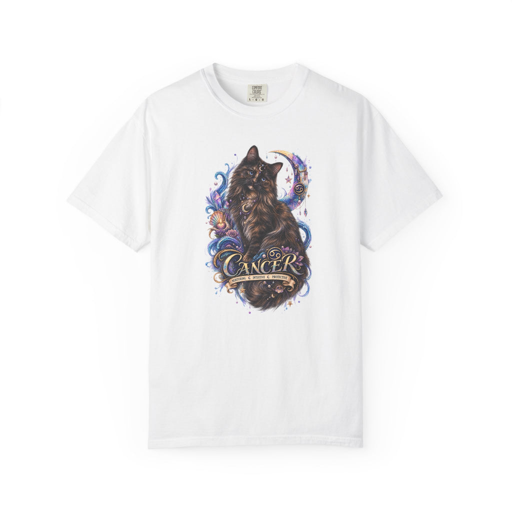 Cancer Zodiac T‑Shirt — Mystical Tortoiseshell   Cat Horoscope Design