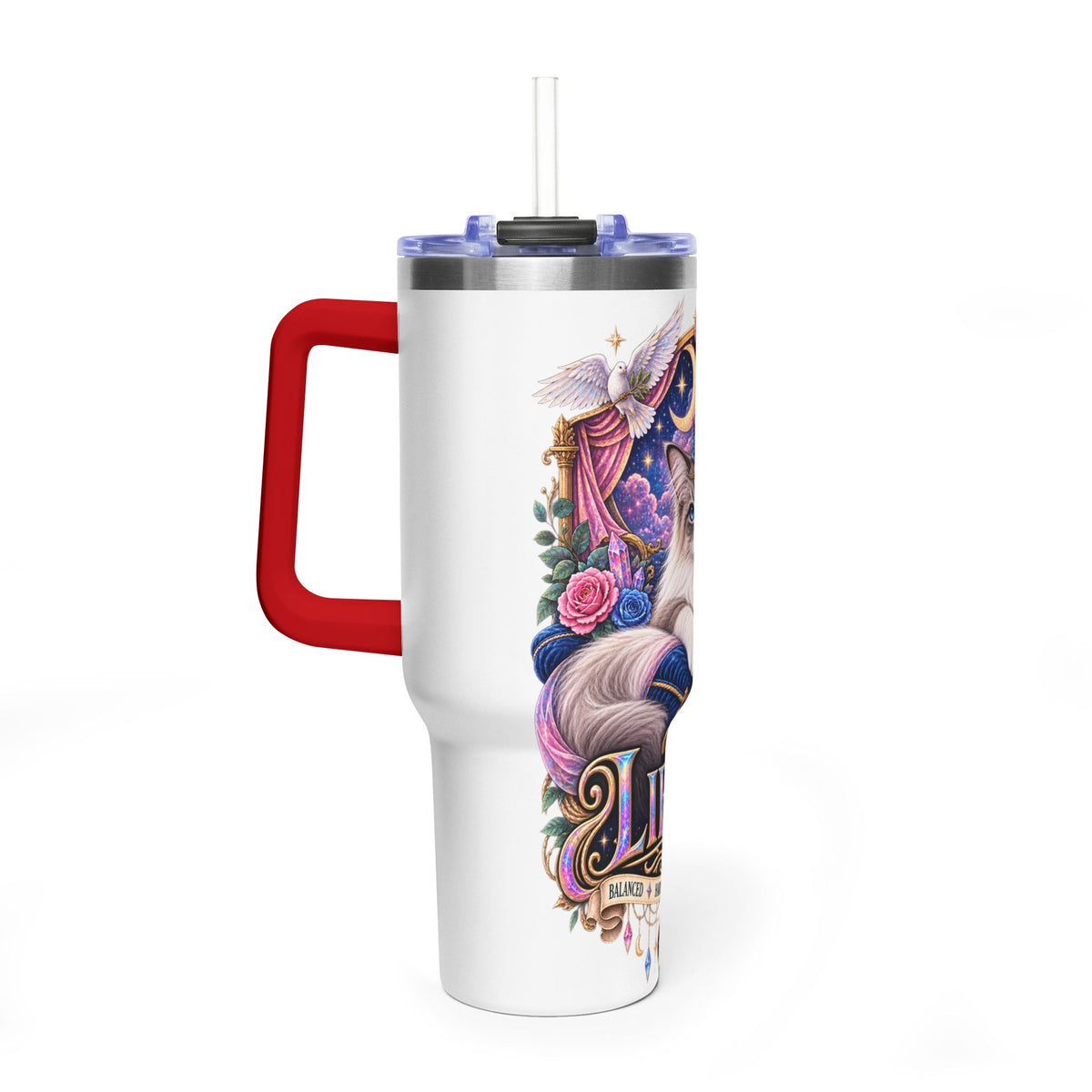 Libra Persian Cat 40oz Vacuum Tumbler — Zodiac Thermal Travel Mug