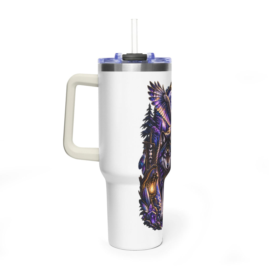 40oz Vacuum Tumbler — Wolf & Owl Spiritual Guide Stainless Travel Mug