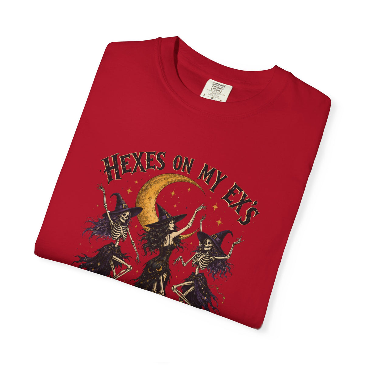 Witches and skeleton Graphic T-Shirt — "Hexes On My Ex's" Moon Witch Tee