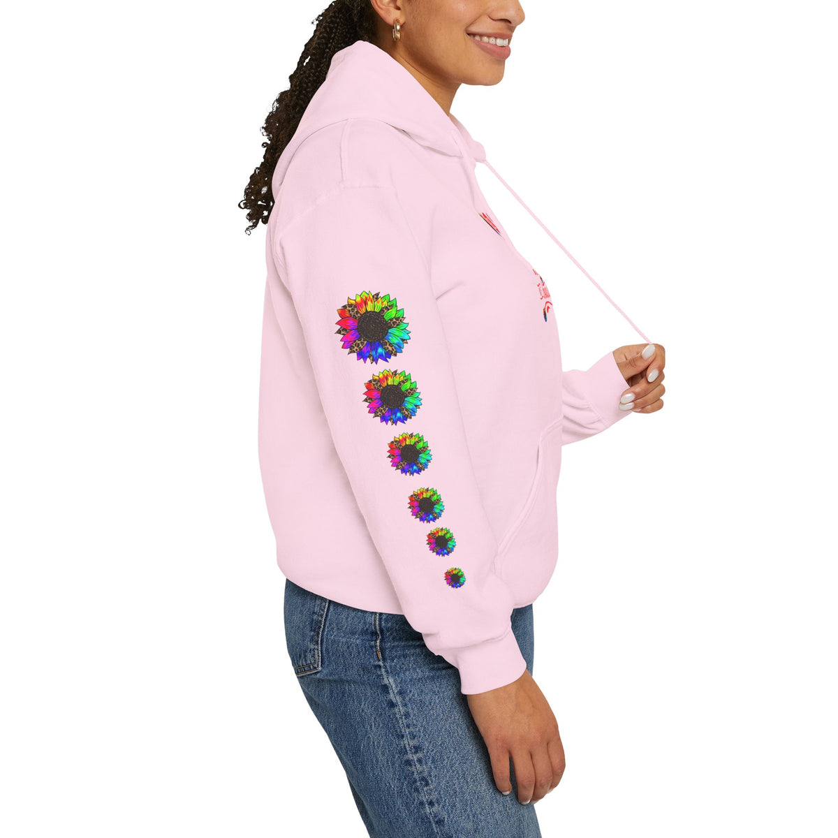 Inspirational Floral Hoodie – "Your Smile is Kind & Beautiful" Rainbow Sunflower Cozy Pullover