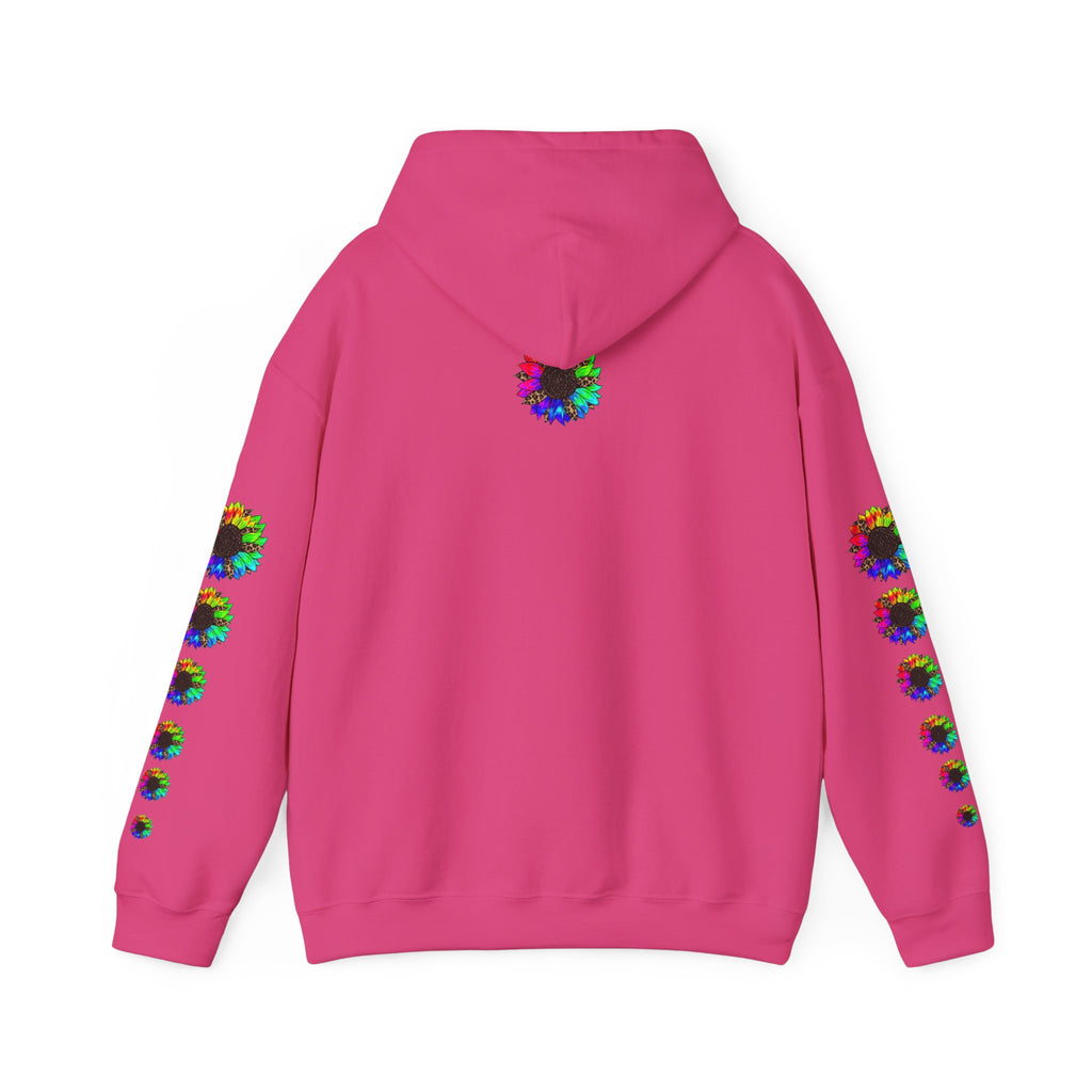 Inspirational Floral Hoodie – "Your Smile is Kind & Beautiful" Rainbow Sunflower Cozy Pullover