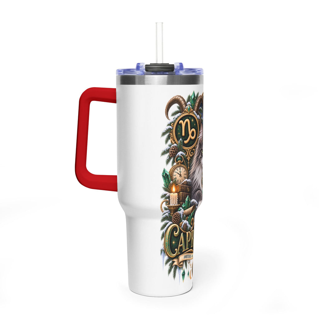 Capricorn Norwegian Forest Cat 40oz Vacuum Tumbler — Zodiac Travel Mug with Handle