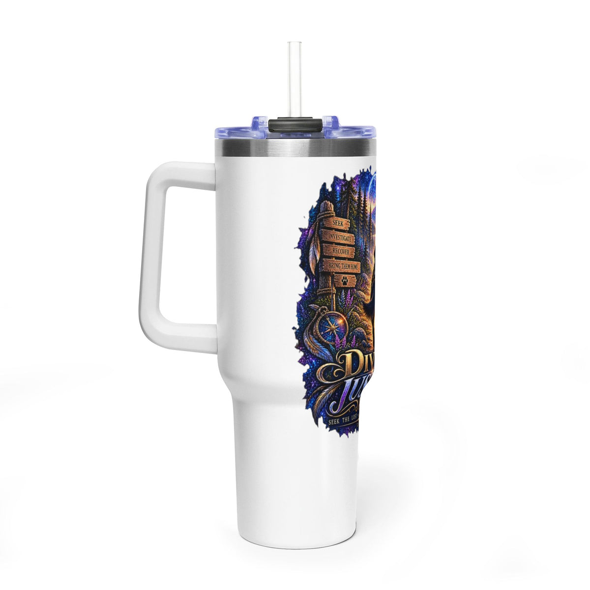40oz Vacuum Tumbler – “Divine Justice” Support the mission