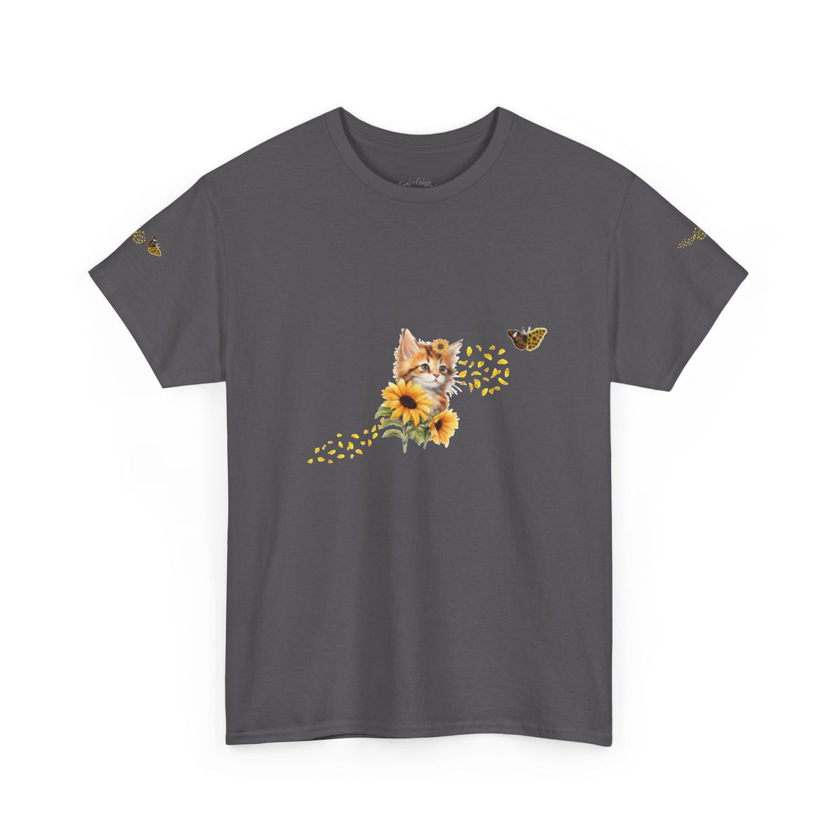 Sunflower Kitten Tee | Butterfly Accent, Floral Cat Shirt
