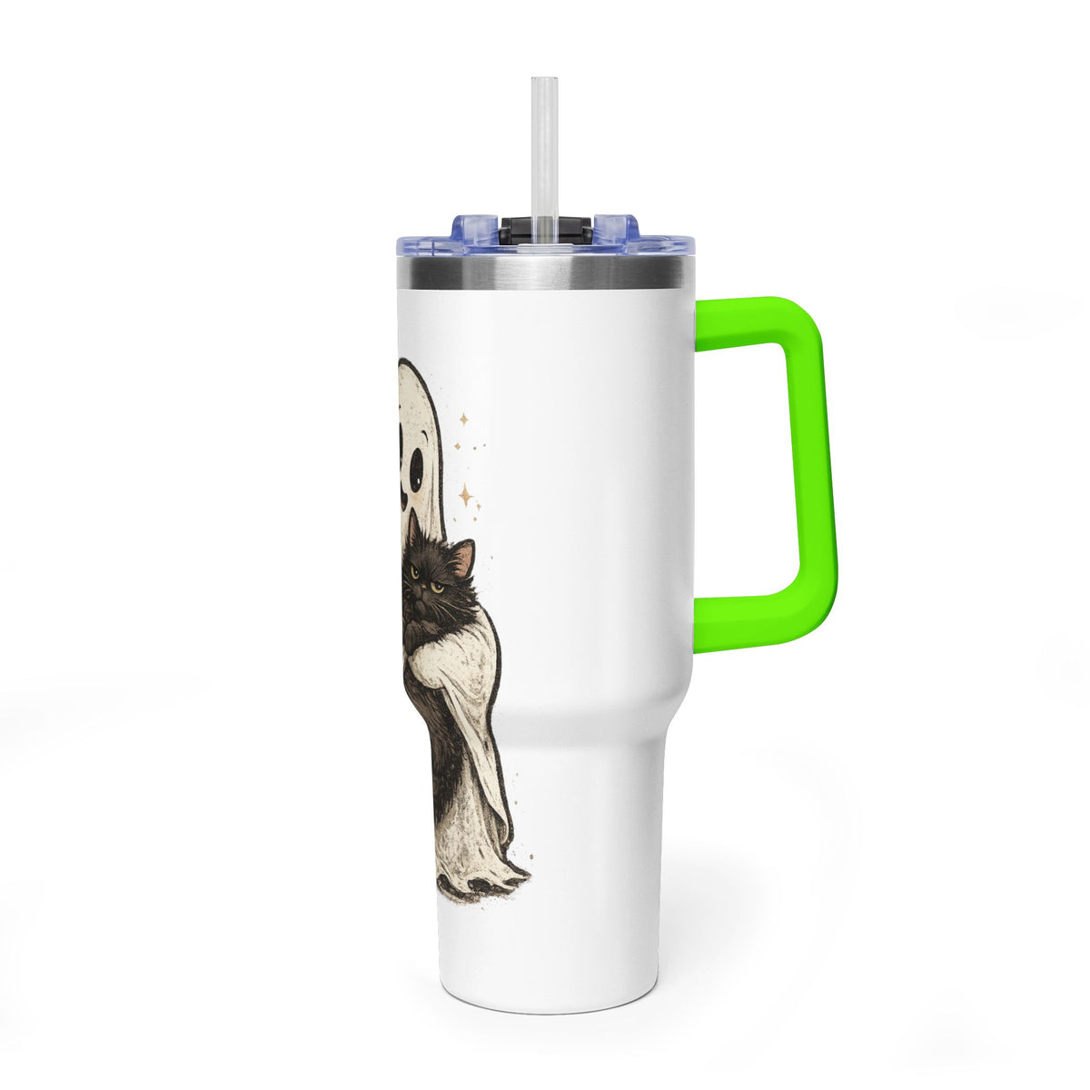 40oz Tumbler — Cute Ghost Hugging Black Cat Thermal Cup