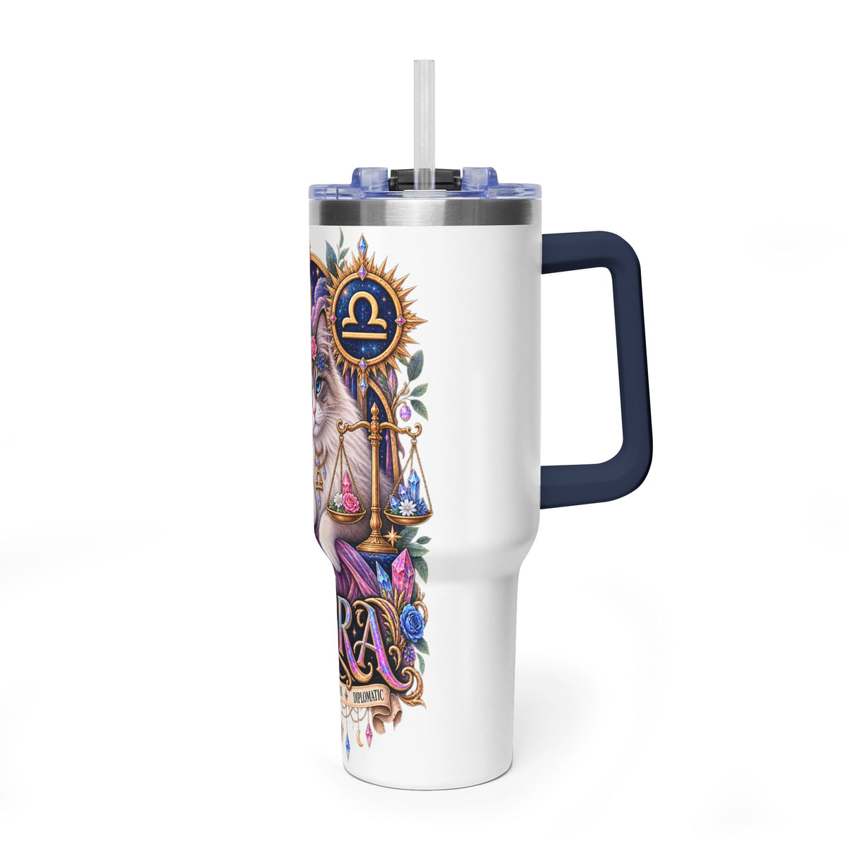 Libra Persian Cat 40oz Vacuum Tumbler — Zodiac Thermal Travel Mug