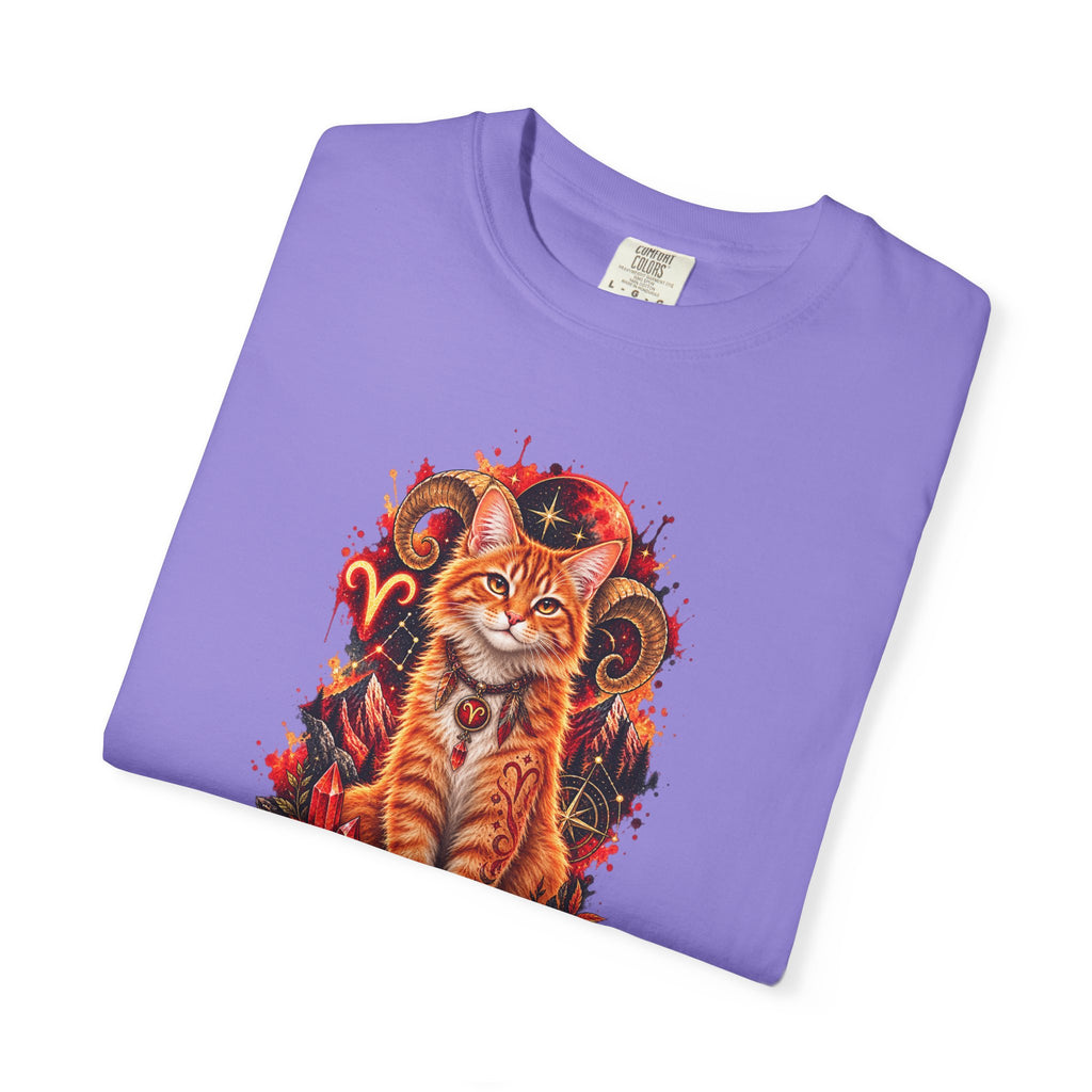 Aries Orange Tabby Cat Zodiac T-Shirt — Fiery Astrological Graphic Tee