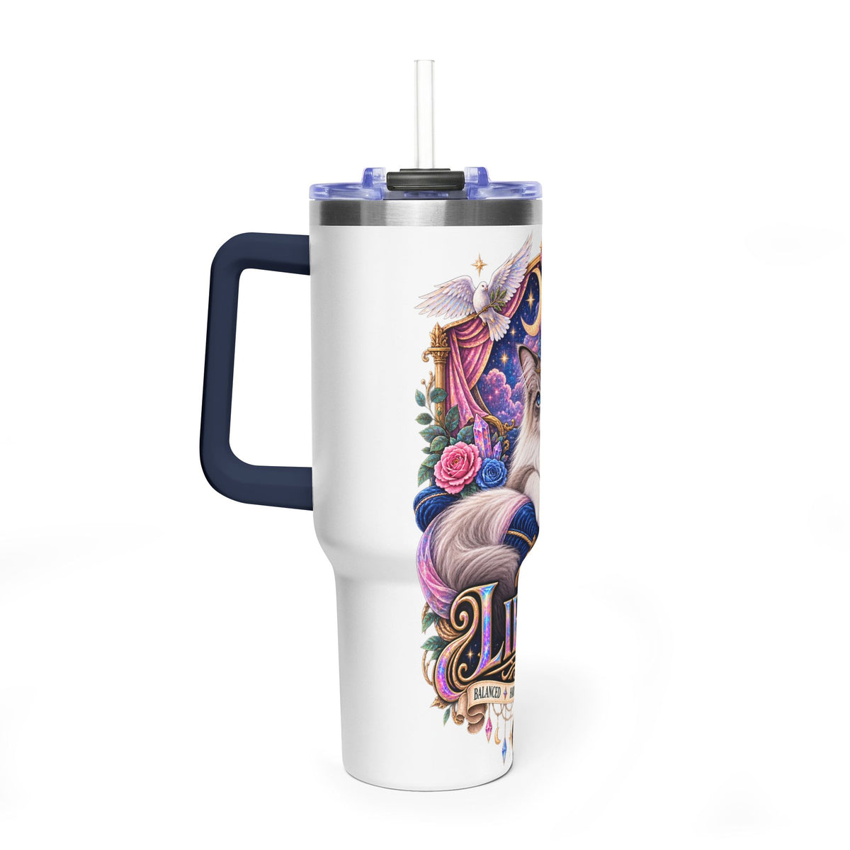 Libra Persian Cat 40oz Vacuum Tumbler — Zodiac Thermal Travel Mug