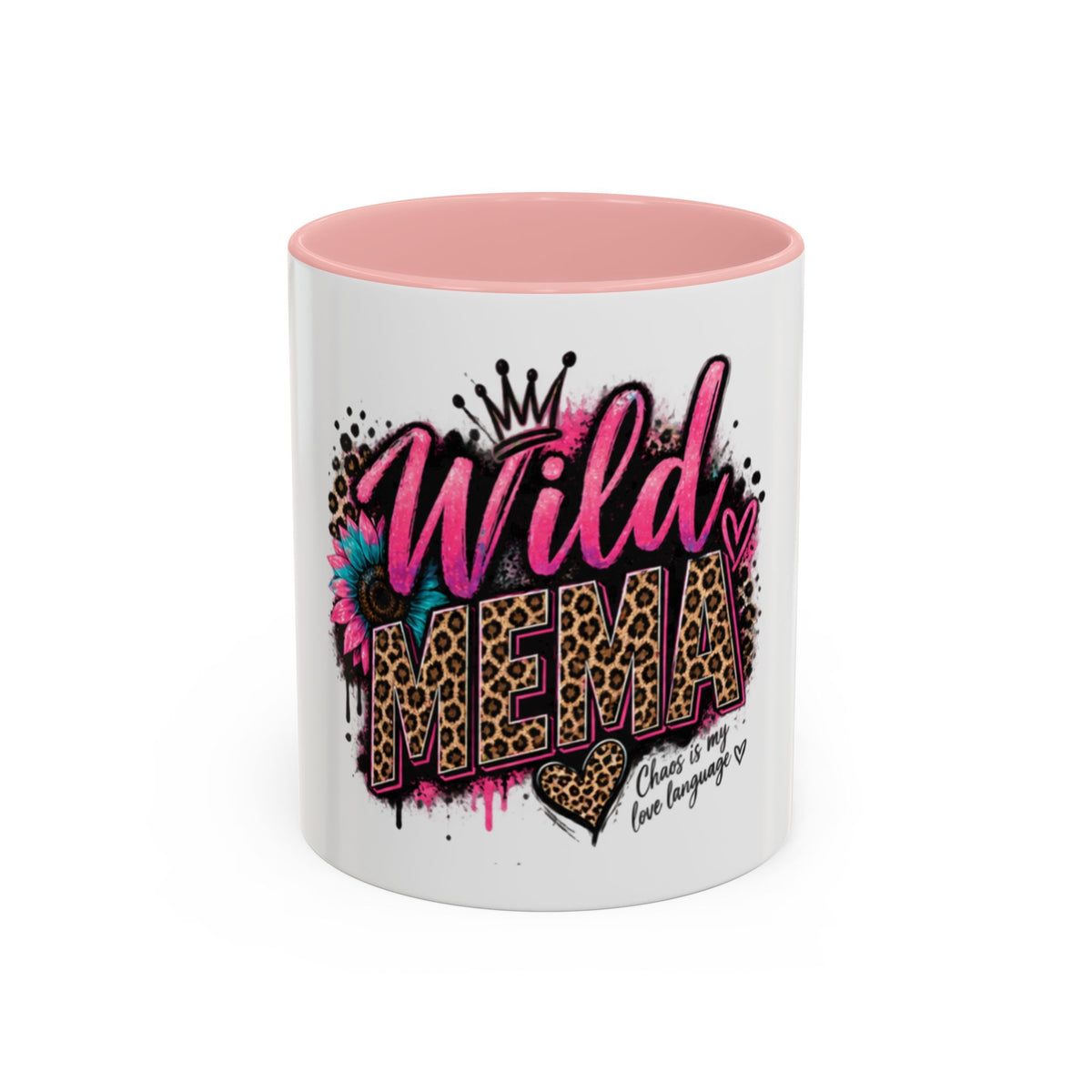Wild Mama Leopard Accent Coffee Mug – Fun Mom Gift, Pink Crown Graphic (11/15 oz)