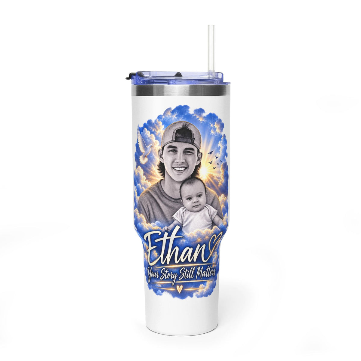 Memorial 40oz Tumbler - "Ethan" Personalized Tribute Vacuum Insulated Cup