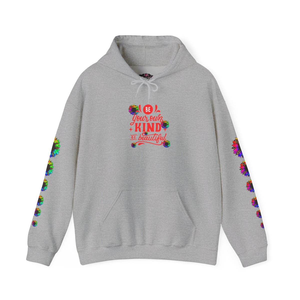 Inspirational Floral Hoodie – "Your Smile is Kind & Beautiful" Rainbow Sunflower Cozy Pullover