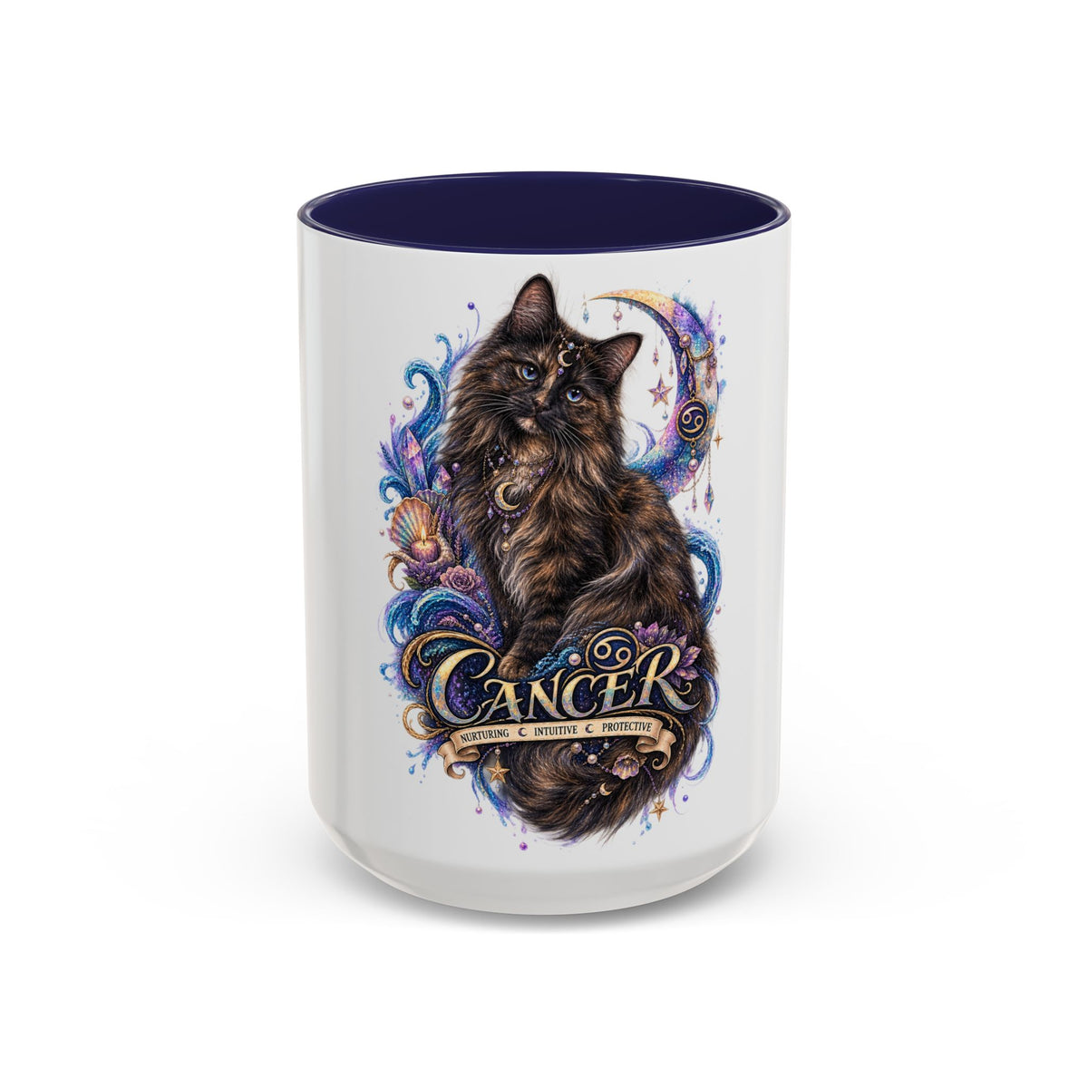Cancer Zodiac Tortoiseshell Cat Accent Coffee Mug – Astrological Cat Lover Gift (11/15oz)