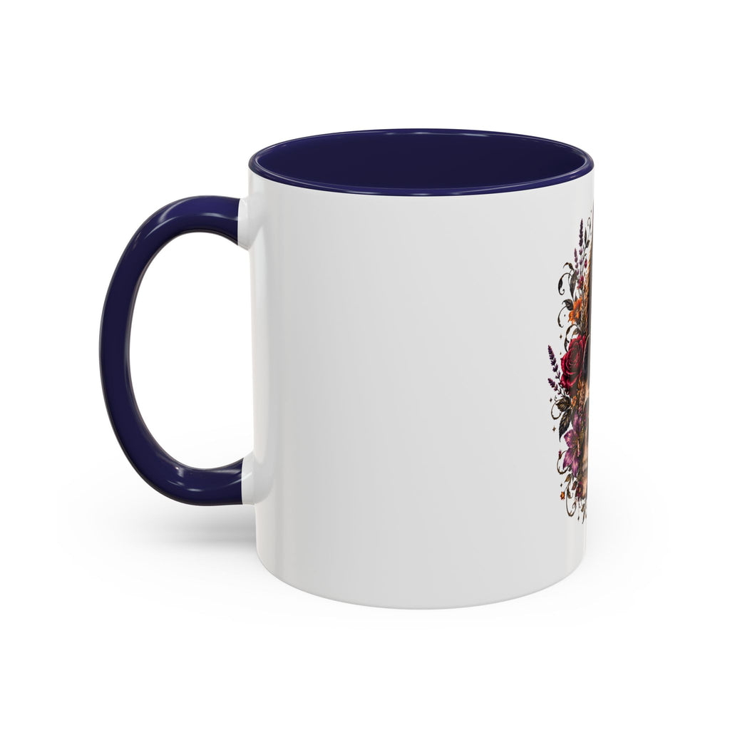 Cat & Skull Accent Coffee Mug — Gothic Black Cat Art Coffee Cup (11/15oz)