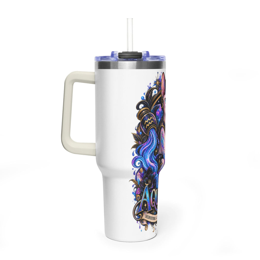 40oz Aquarius Zodiac Tumbler — Sphynx Cat Astrology Vacuum Thermal Cup