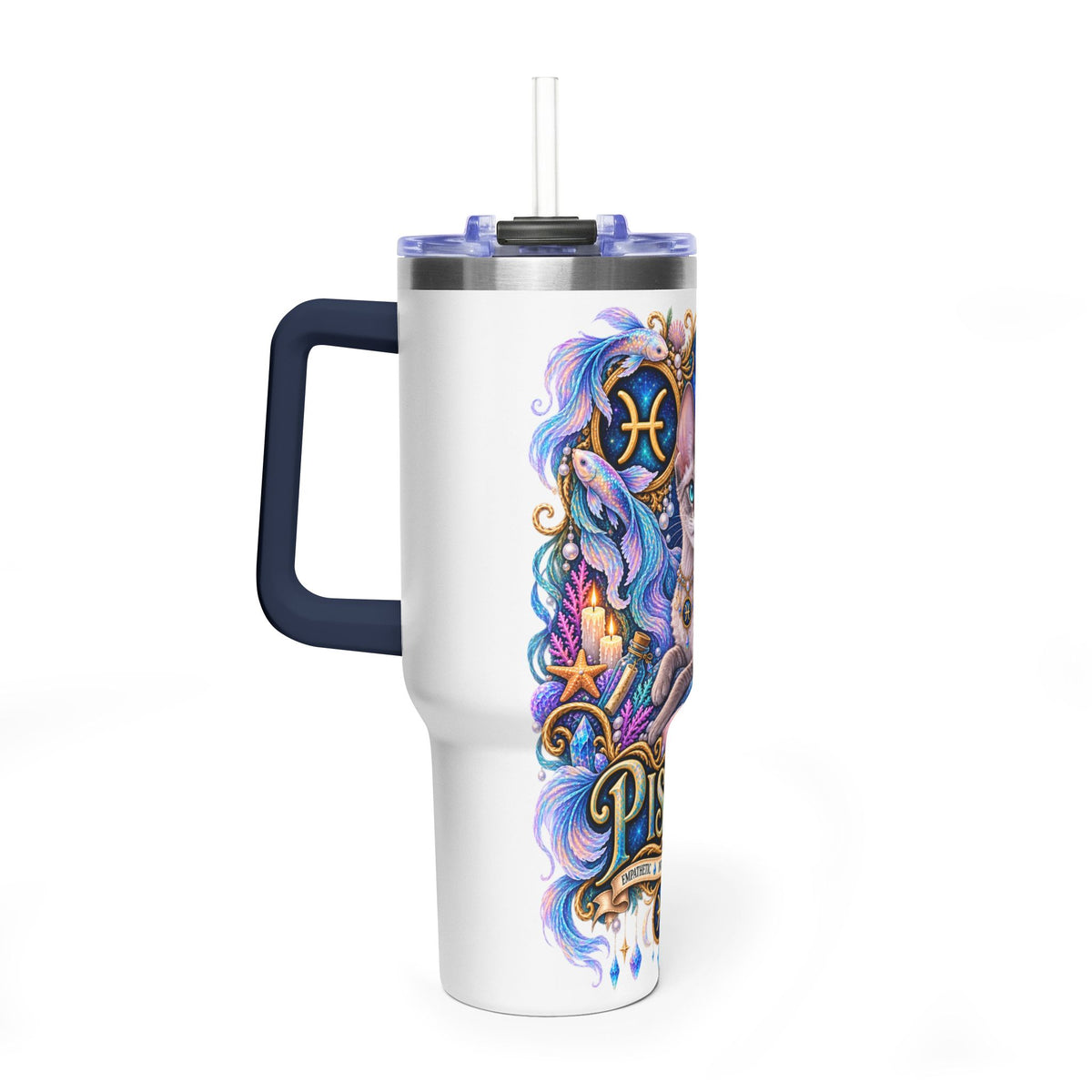 Pisces Devon Rex Cat 40oz Tumbler — Zodiac Vacuum Insulated Travel Cup