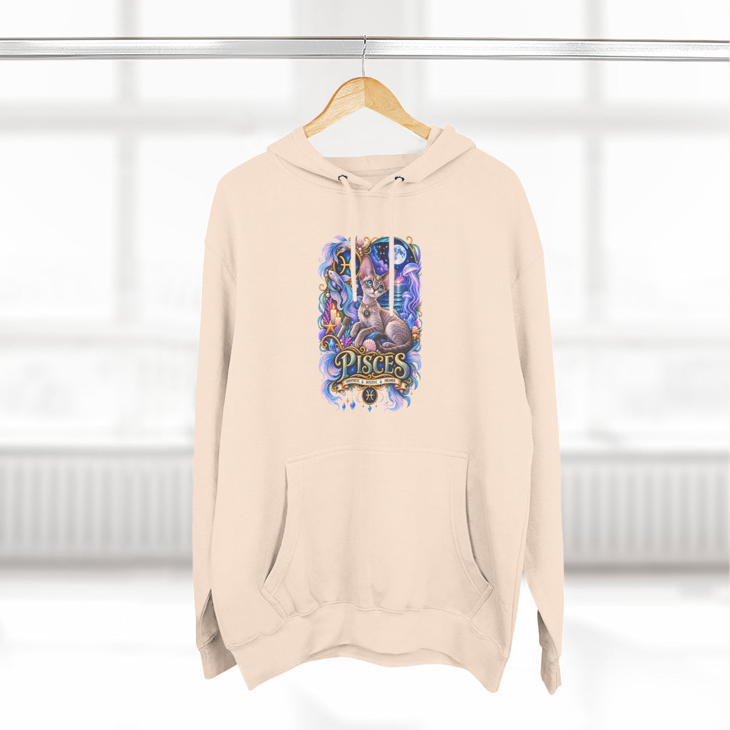 Pisces Zodiac Devon Rex Cat Hoodie — Mystical Watercolor Fish Astrology Pullover