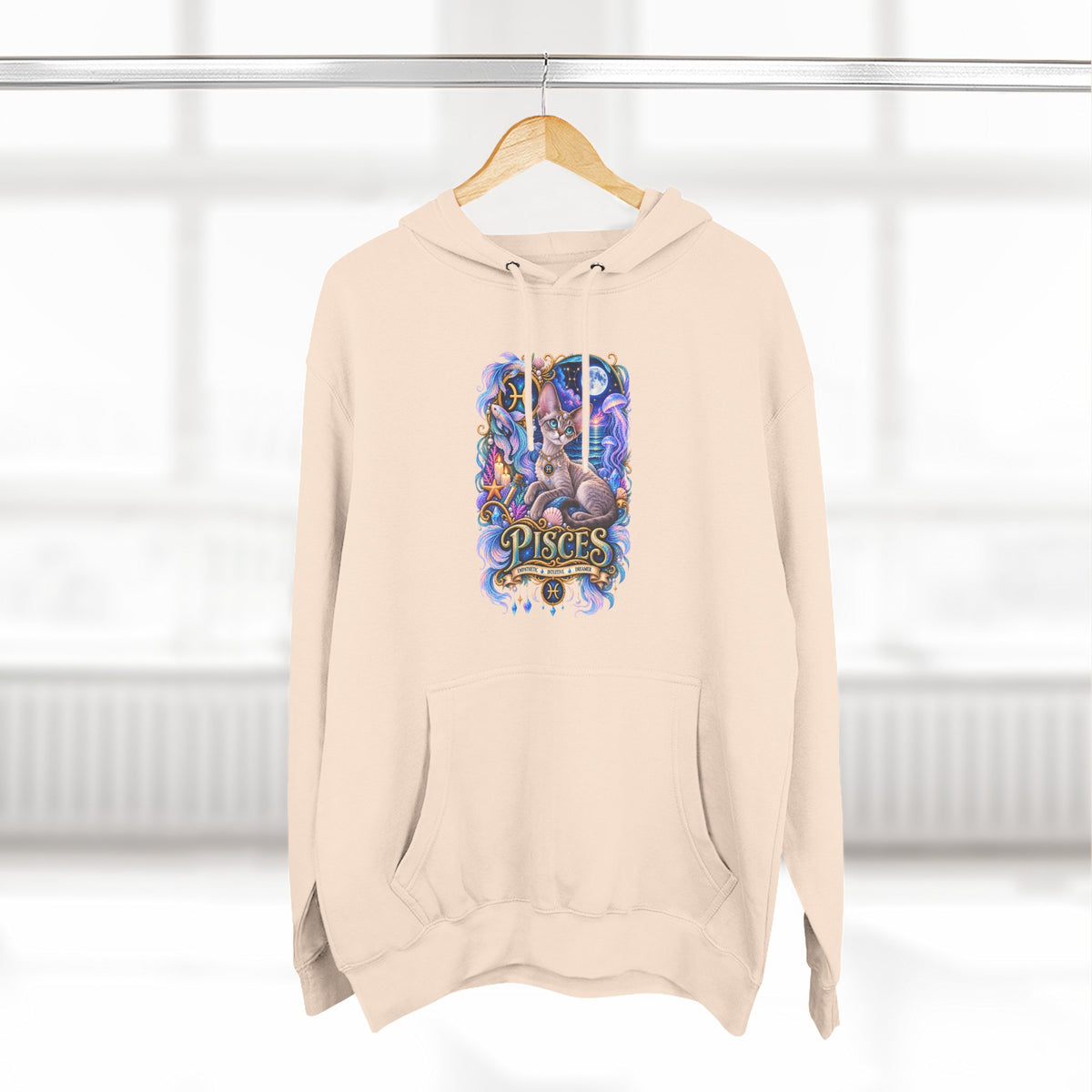 Pisces Zodiac Devon Rex Cat Hoodie — Mystical Watercolor Fish Astrology Pullover