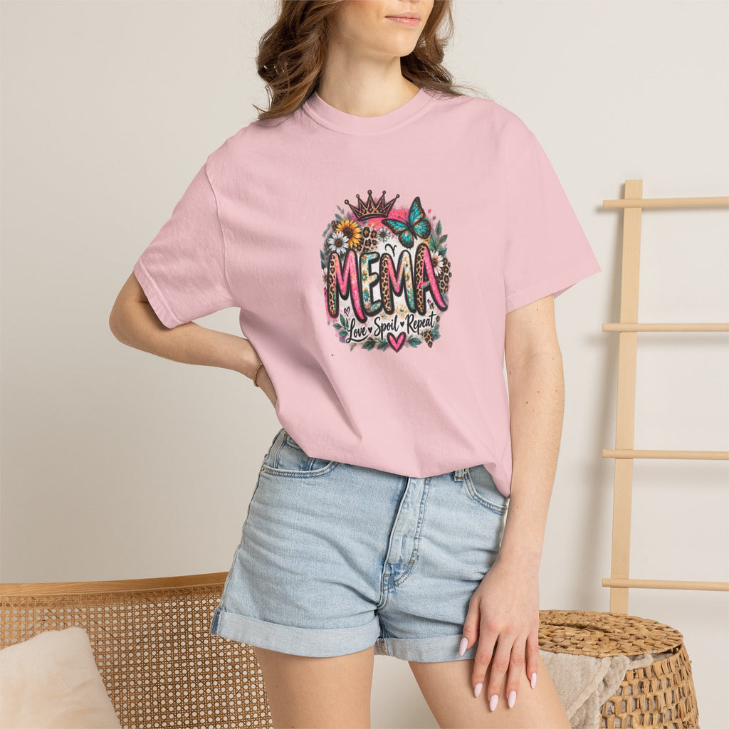 MEMA Floral Crown Tee — Cute Grandma Shirt with Butterfly & Heart Design