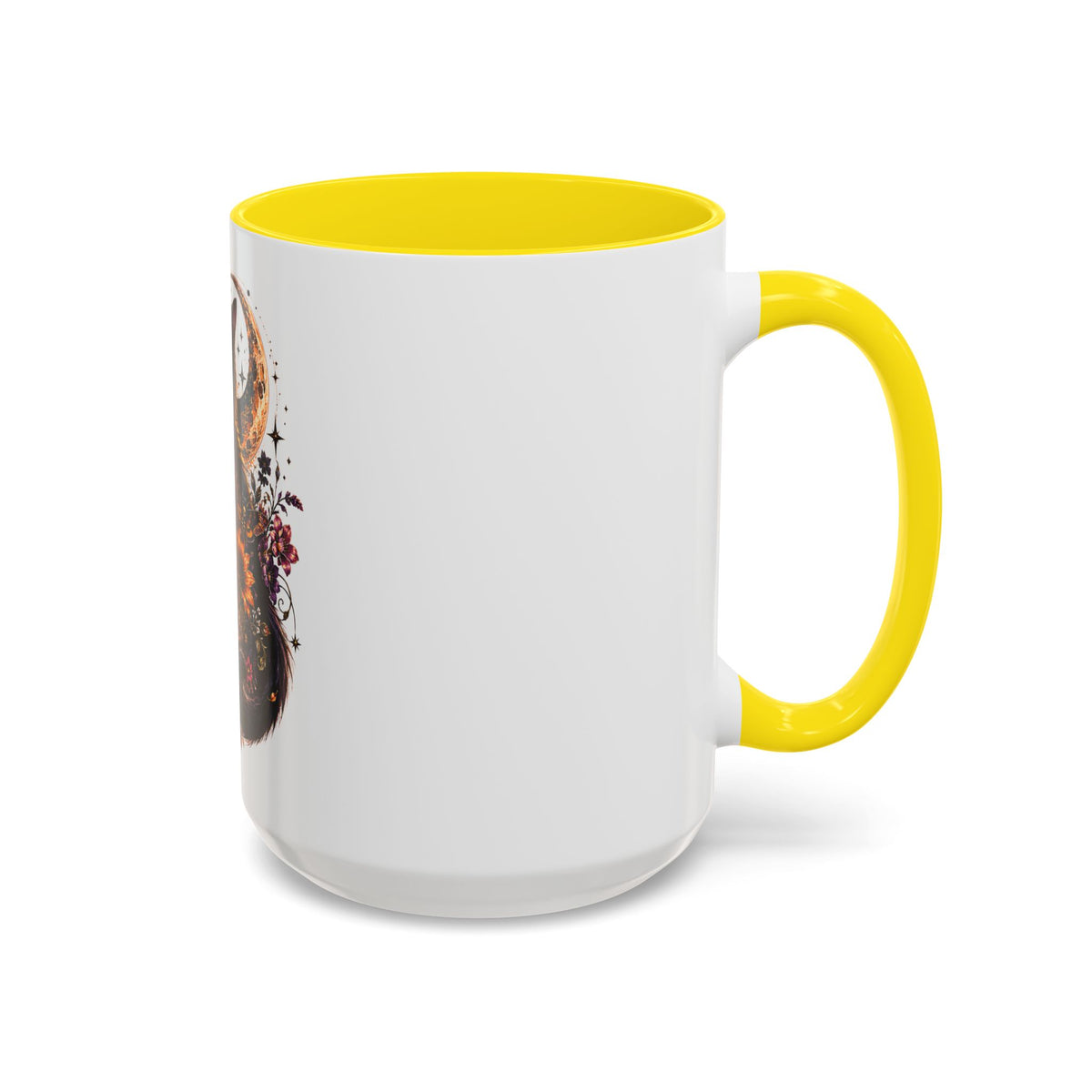 Cat & Skull Accent Coffee Mug — Gothic Black Cat Art Coffee Cup (11/15oz)