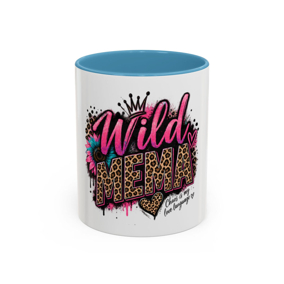 Wild Mama Leopard Accent Coffee Mug – Fun Mom Gift, Pink Crown Graphic (11/15 oz)