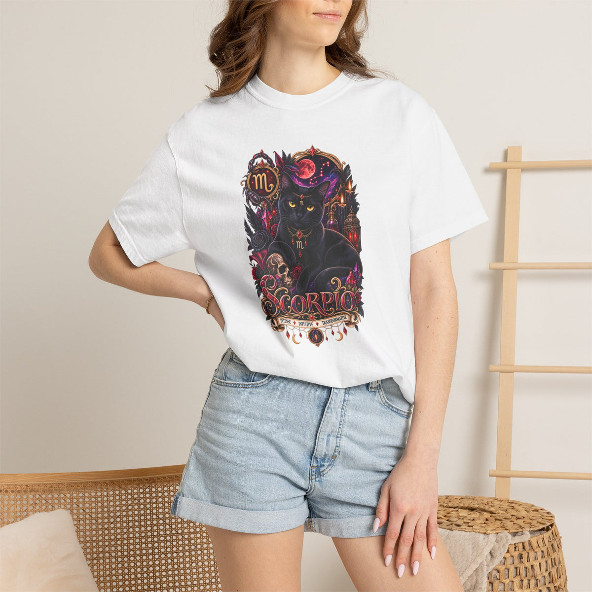 Scorpio Black Cat Zodiac T-Shirt — Dark Mystical Scorpio Graphic Tee