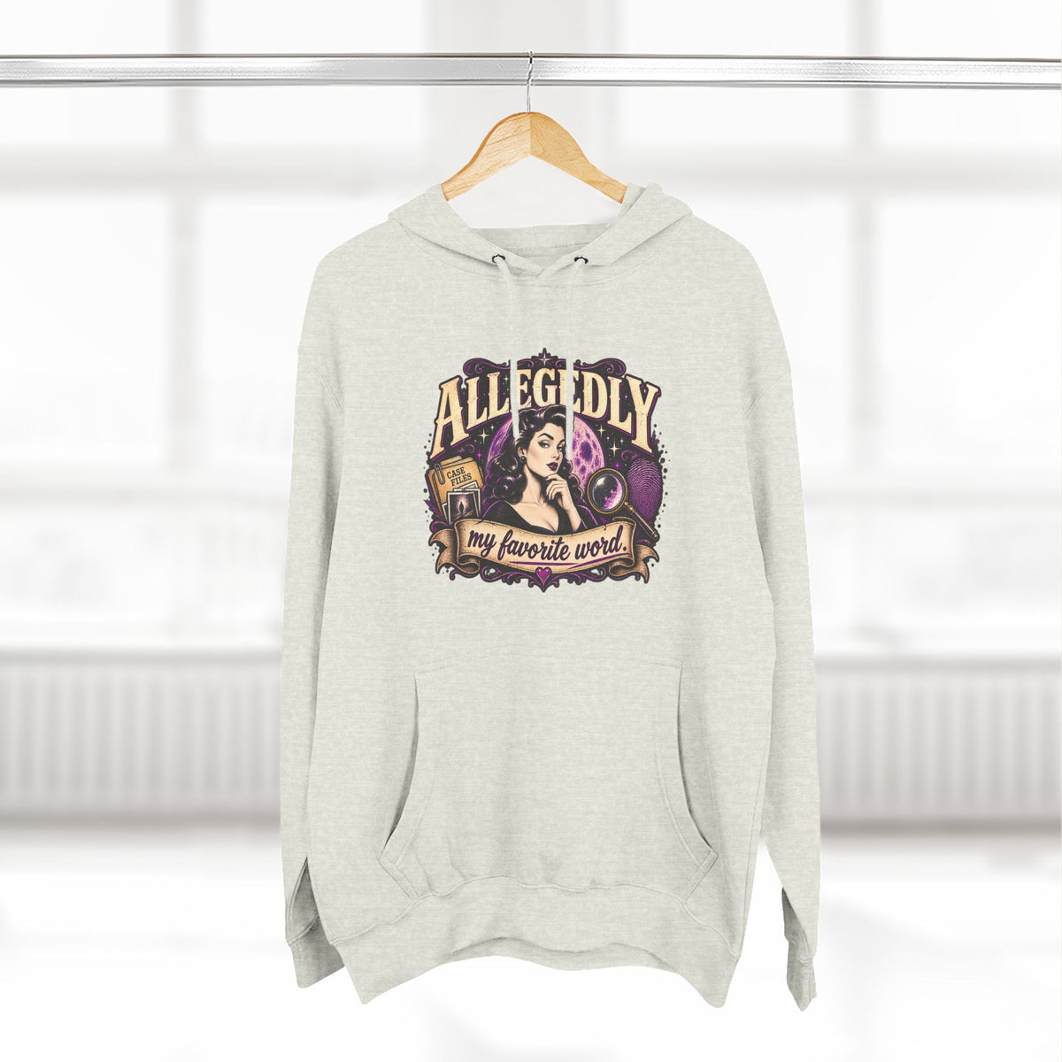 Hoodie — "Allegedly My Favorite Word" Retro Witch Graphic