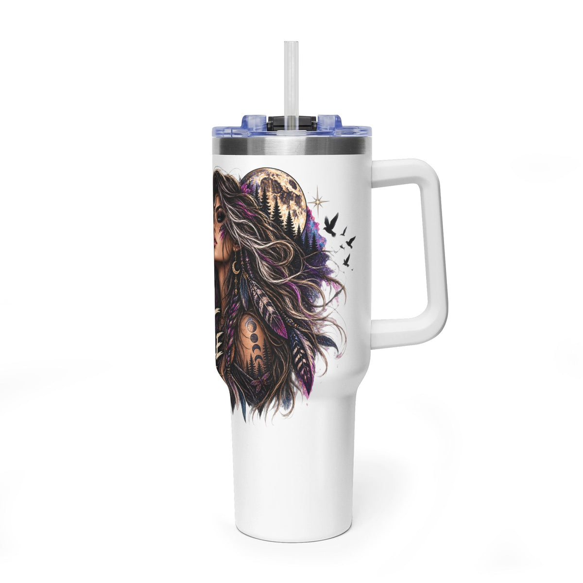 40oz Vacuum Tumbler — "Feral Not Fragile" Wolf Woman Insulated Travel Mug
