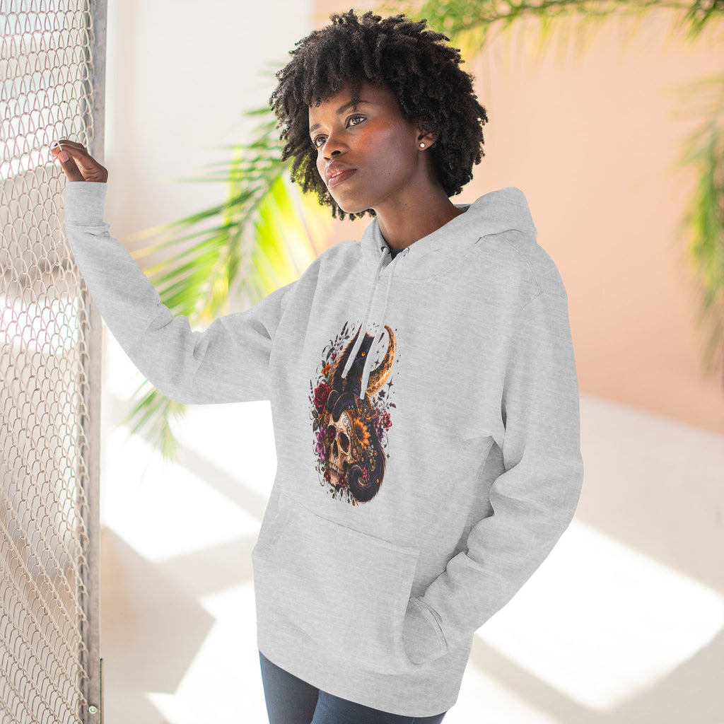 Skull & Cat Hoodie — Romantic Gothic Celestial Moon Graphic Fleece Pullover