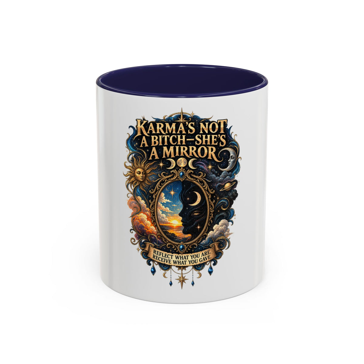Coffee Mug — "Karma's Not a Bitch — She's a Mirror" Accent Ceramic Mug (11/15oz)