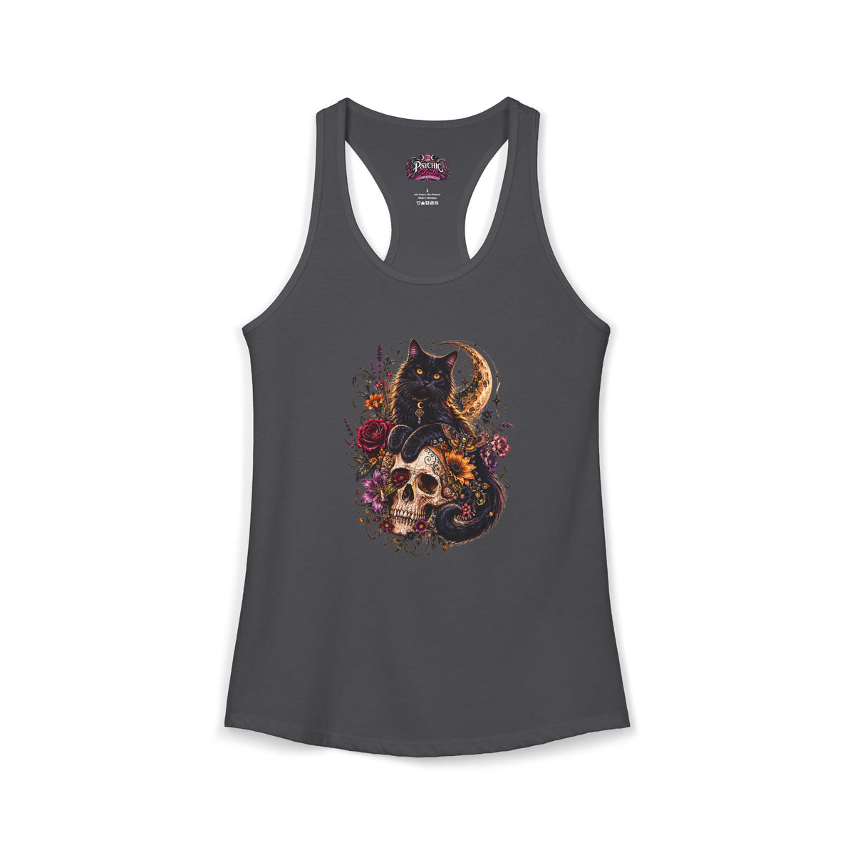 Black Cat and Floral Skeleton Gothic Tank