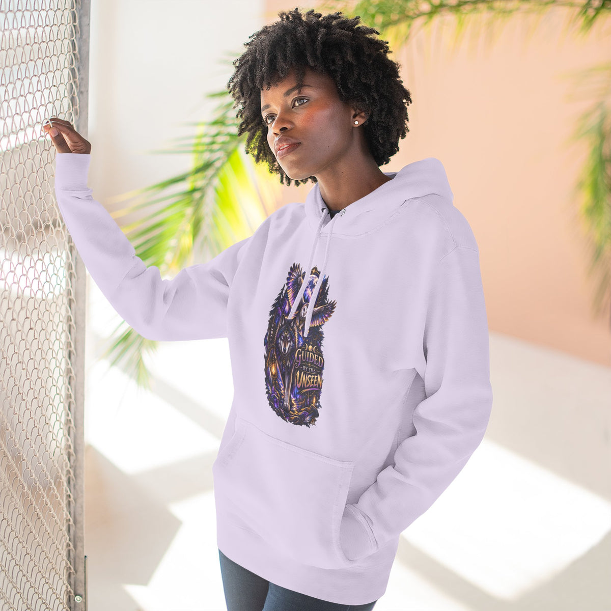 Witchy Owl and Wolf Fleece Hoodie - Mystical Night Forest Graphic- Guided by the Unseen