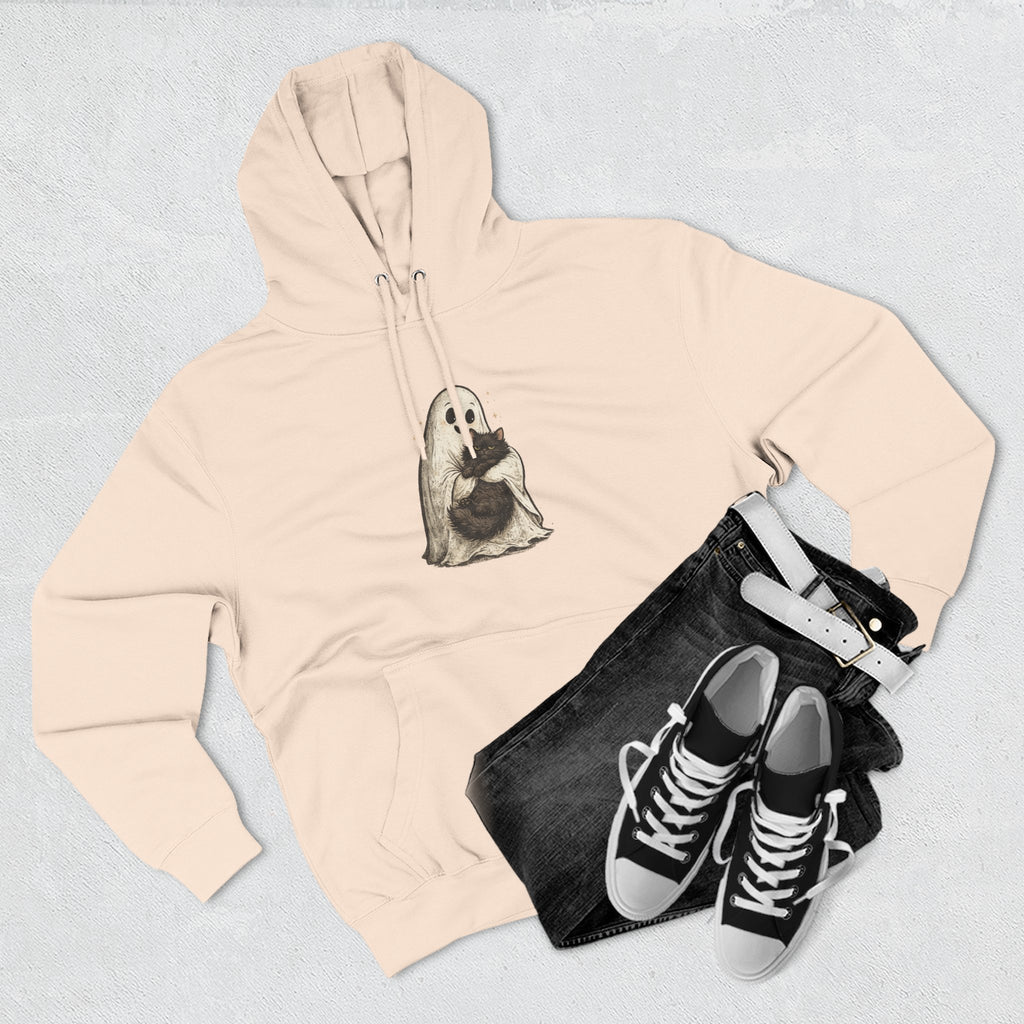 Boo & Meow Ghost Hugging Black Cat hoodie | Cute Spooky Tee Fleece Pullover