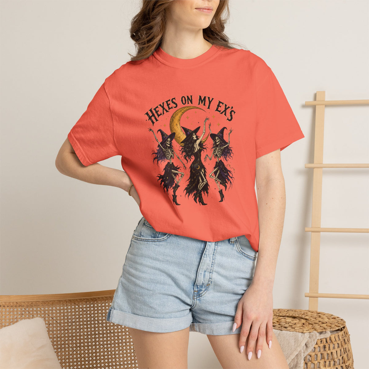 Witches and skeleton Graphic T-Shirt — "Hexes On My Ex's" Moon Witch Tee